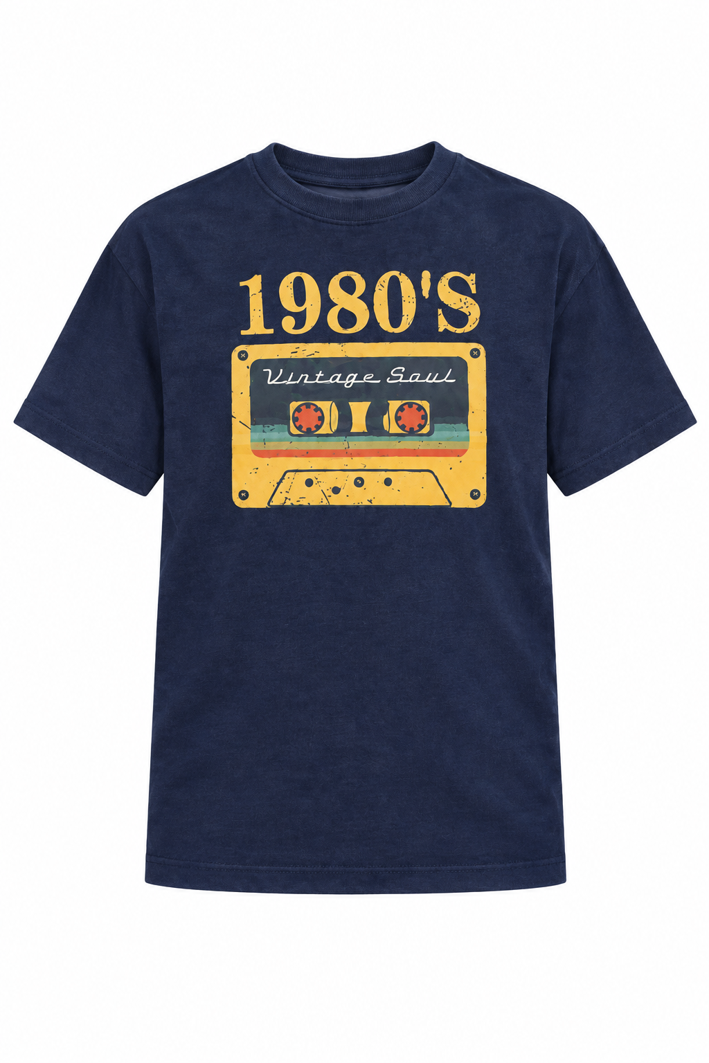 80s Classic Cotton Graphic Drop Shoulder T-Shirt - Navy