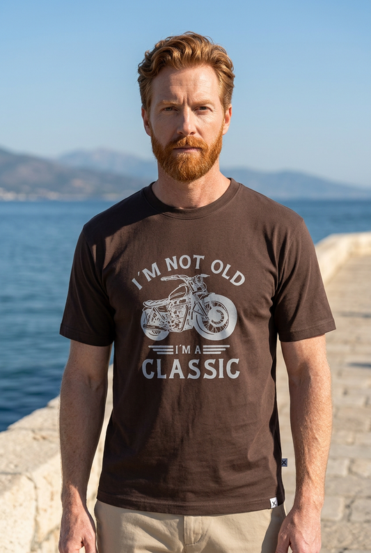 Klassisk T-shirt i bomuld med cykelmotiv og droppede skuldre - mørkebrun