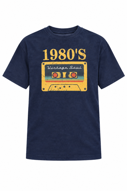 80s Classic Cotton Graphic Drop Shoulder T-Shirt - Navy