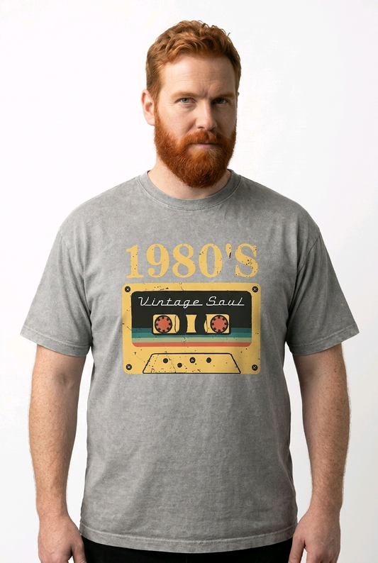80'er Classic Bomulds T-shirt med Grafik og Sænkede Skuldre - Lysegrå