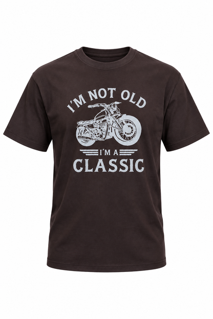 Classic Bike Cotton Graphic Drop Shoulder T-Shirt - Dark Brown