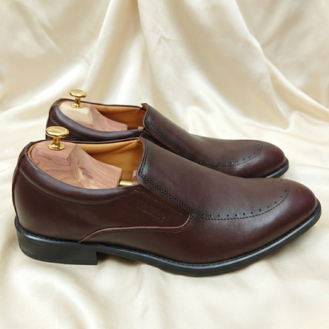 Walkist Premium Leather Brogue Slip-On Shoes - Dark Brown