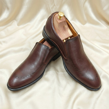 Walkist Premium Leather Brogue Slip-On Shoes - Dark Brown