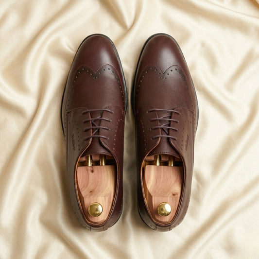 Walkist Premium Leather Brogue Derby Shoes - Dark Brown