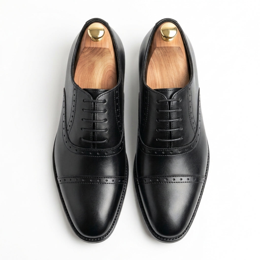 Walkist Leather Quarter Brogue Oxford Shoes - Black