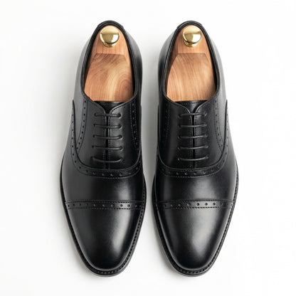 Walkist Leather Quarter Brogue Oxford Shoes - Black