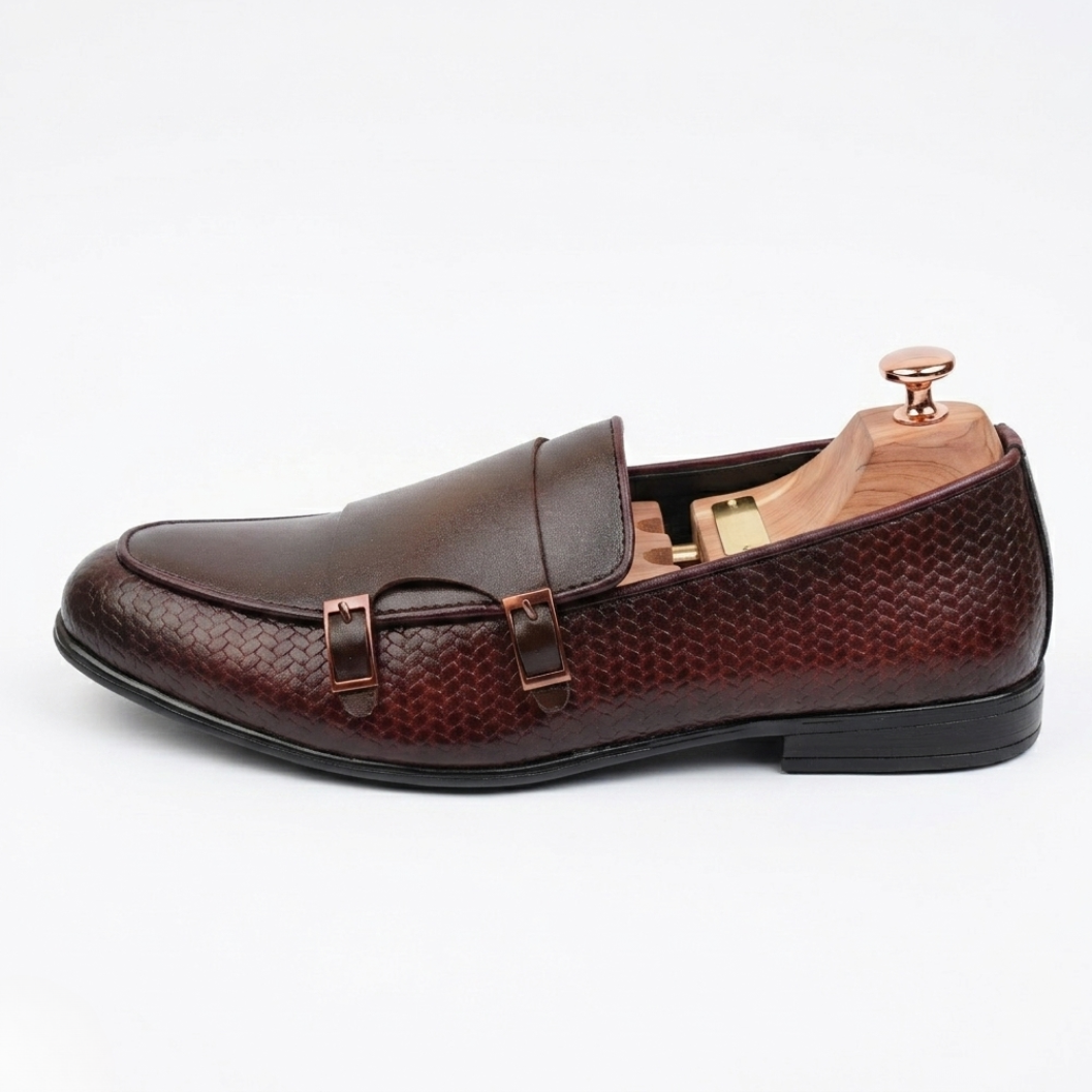 Walkist Leather Double Monk Loafers - Dark Brown