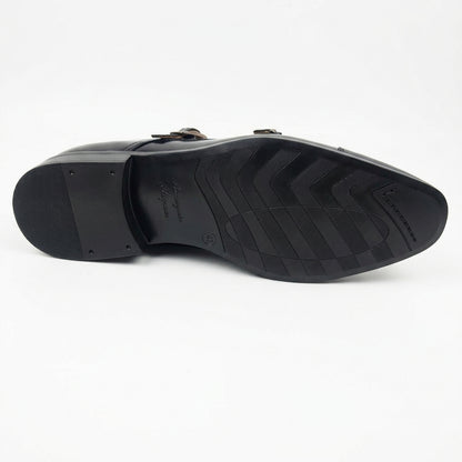 Walkist Original Leather Double Monk Strap Shoes - Black