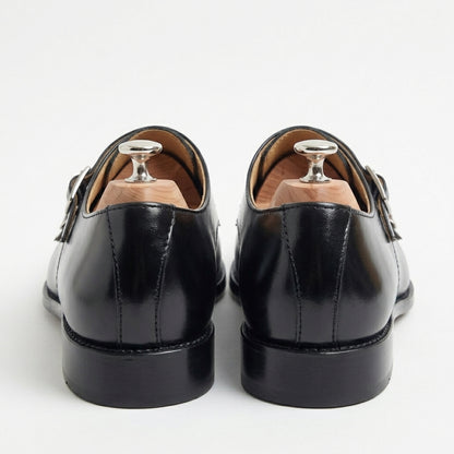 Walkist Original Leather Double Monk Strap Shoes - Black